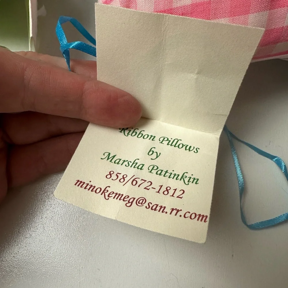 Ribbon Pillows By Marsha Lot;2 Small Fairy/Cottage Core Green & Pink Pillows NWT
